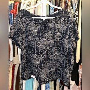 J Jill Gauzey Nautical Print Top